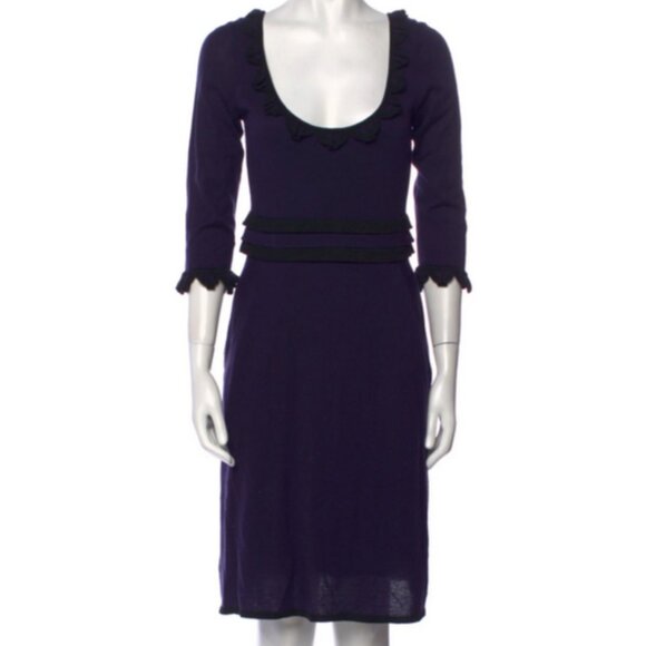 ✨ Temperley London Black & Purple Silk Cashmere Merino Wool Knit Dress Ruffle